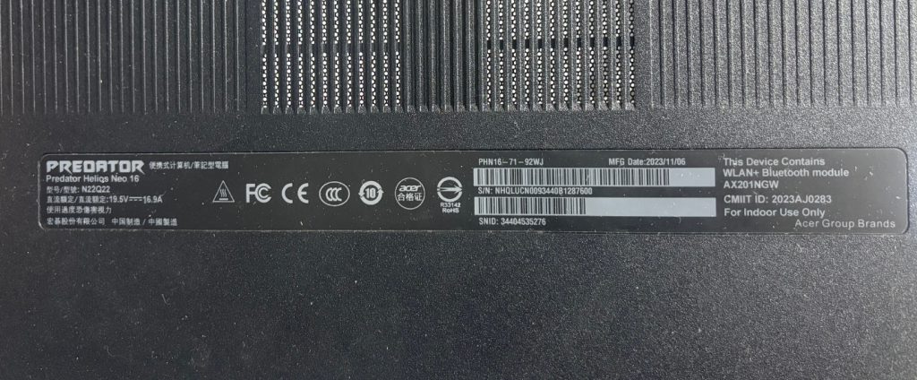 图片[3]-宏碁（Acer）掠夺者擎Neo PHN16-71-92WJ 版号：DAZGRMB2AC0 Rec:C-修呗修呗